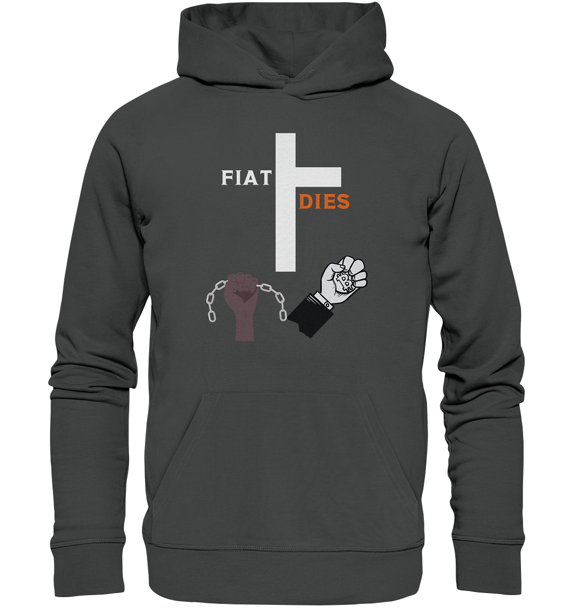FIAT DIES (Kreuz + gesprengte Ketten & Hand mit Bitcoin) - Organic Basic Hoodie