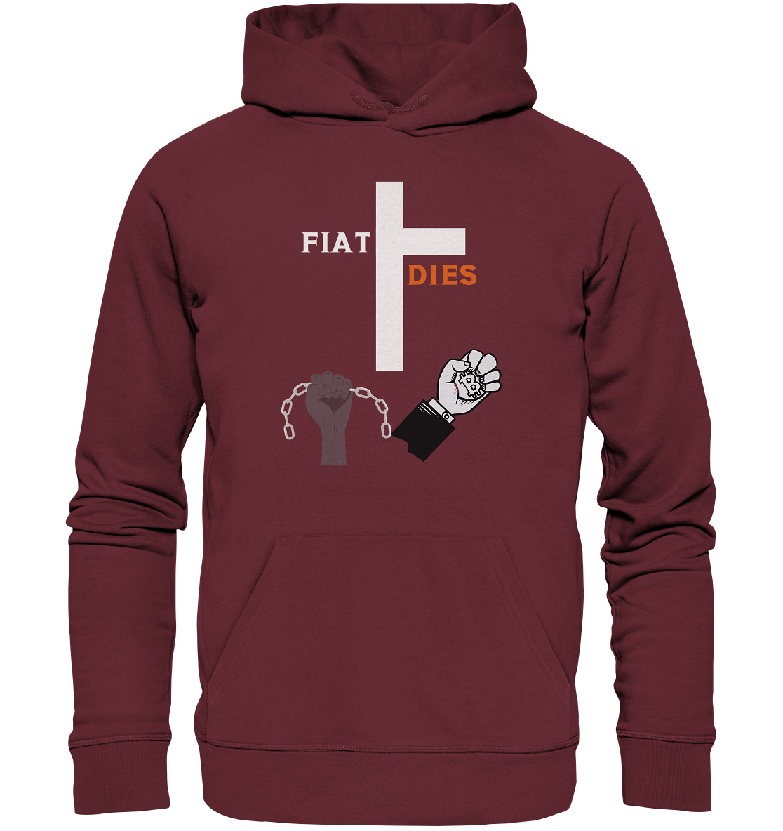 FIAT DIES (Kreuz + gesprengte Ketten & Hand mit Bitcoin) - Organic Basic Hoodie
