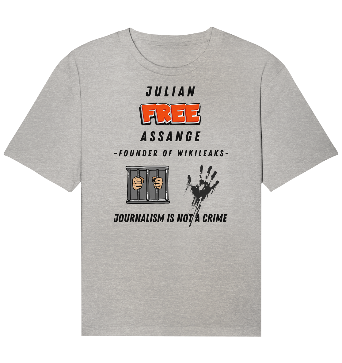 JULIAN FREE ASSANGE (little) - FOUNDER OF WIKILEAKS - JOURNALISM IS NOT A CRIME (2 GRAFIKEN) - Organic Relaxed Shirt