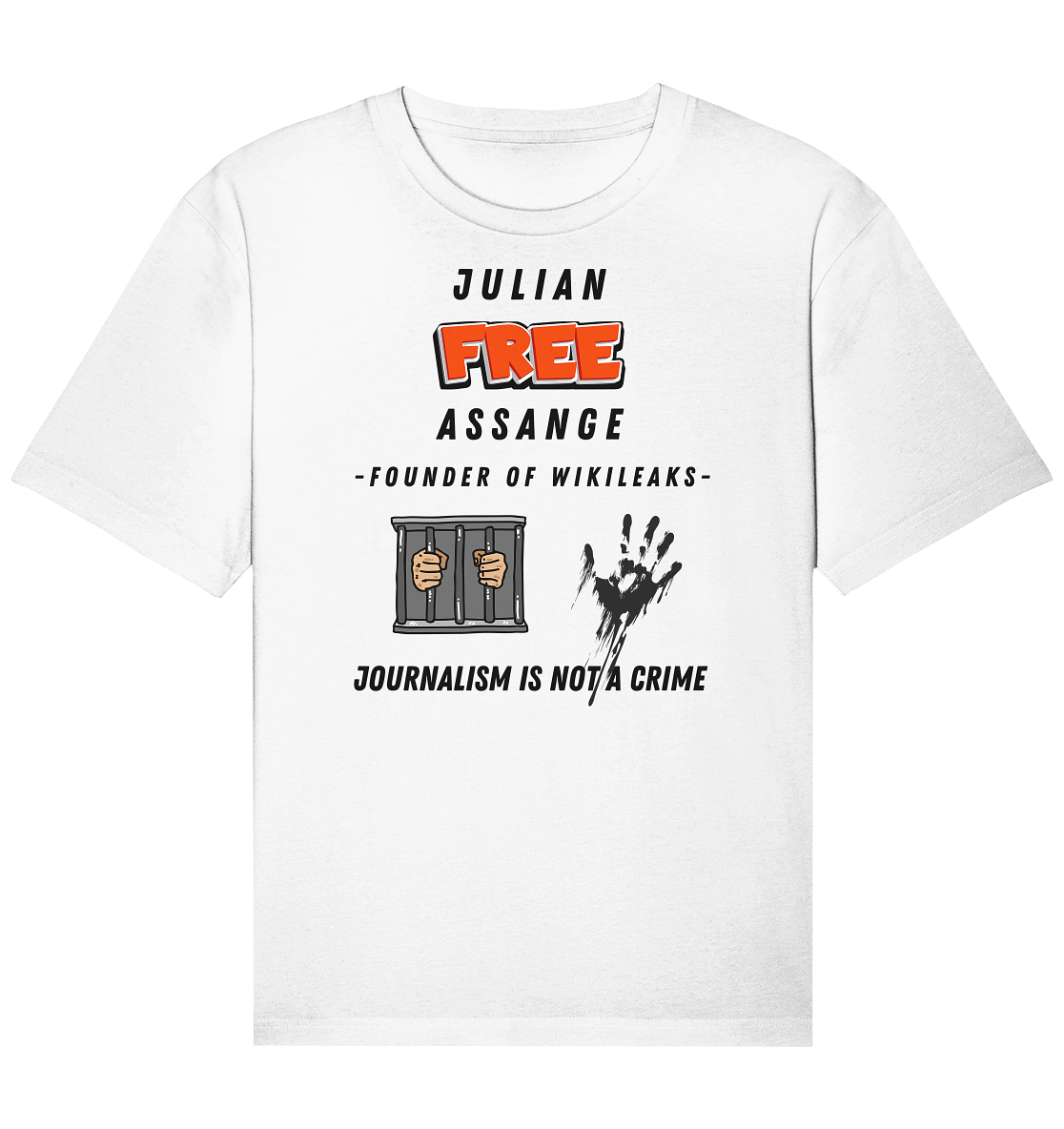 JULIAN FREE ASSANGE (little) - FOUNDER OF WIKILEAKS - JOURNALISM IS NOT A CRIME (2 GRAFIKEN) - Organic Relaxed Shirt