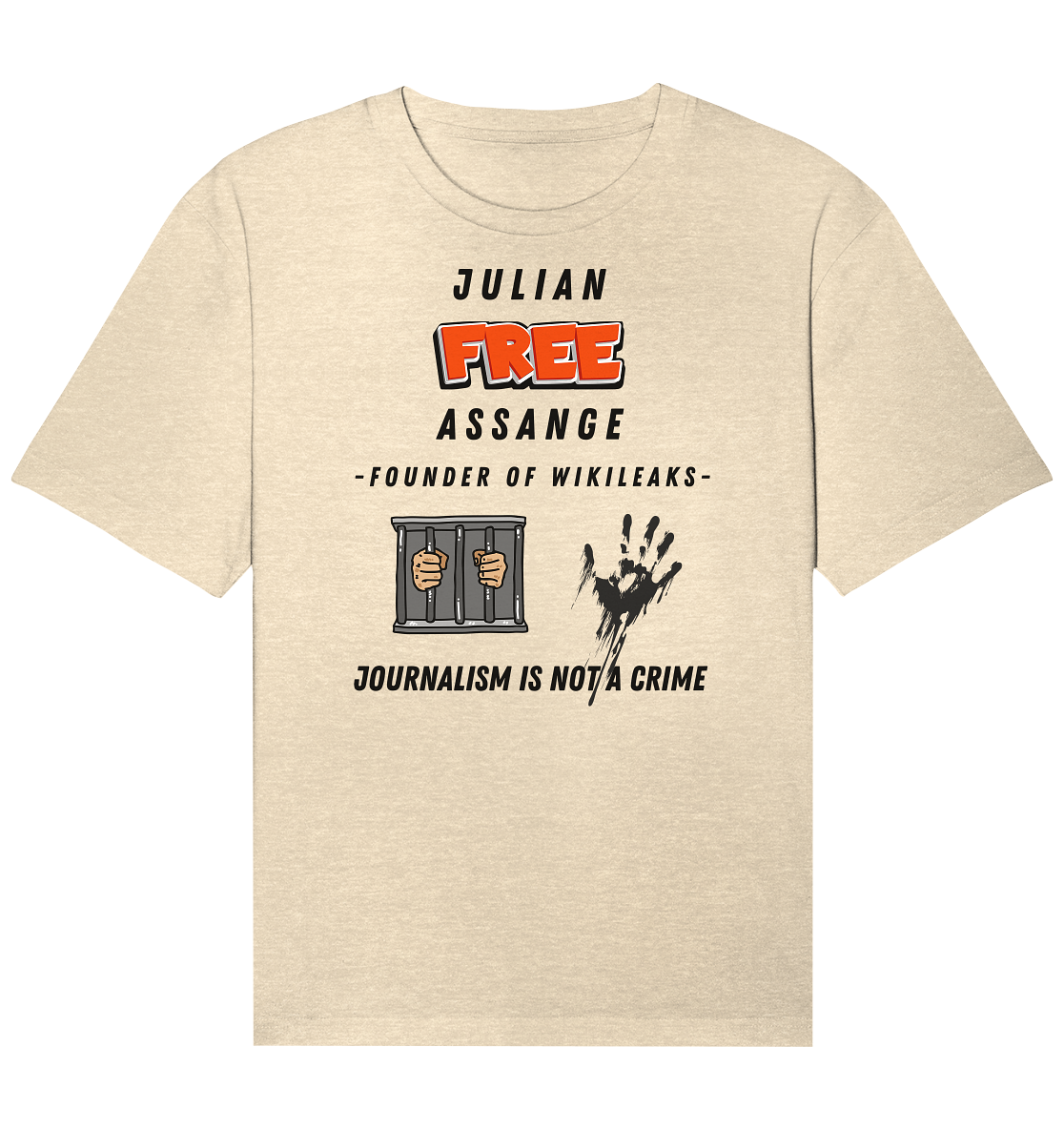 JULIAN FREE ASSANGE (little) - FOUNDER OF WIKILEAKS - JOURNALISM IS NOT A CRIME (2 GRAFIKEN) - Organic Relaxed Shirt