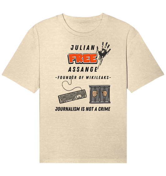 JULIAN FREE ASSANGE - FOUNDER OF WIKILEAKS - JOURNALISM IS NOT A CRIME (GRAFIKEN, Tastatur, Zelle, Hand))  - Organic Relaxed Shirt