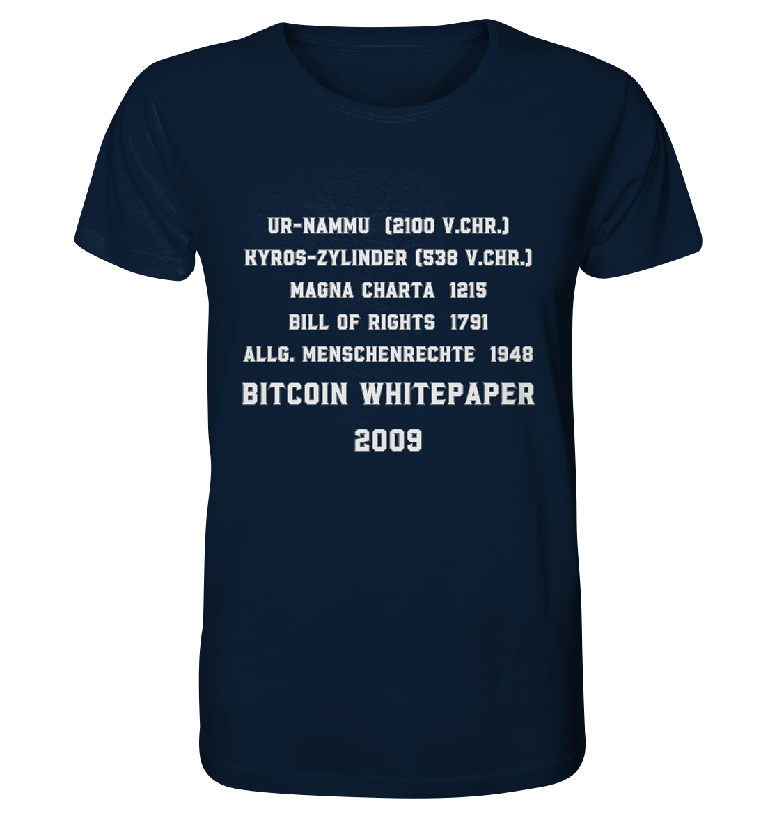 Wichtigste Dokumente der Welt bis zum BITCOIN Whitepaper (2009) - Organic Shirt