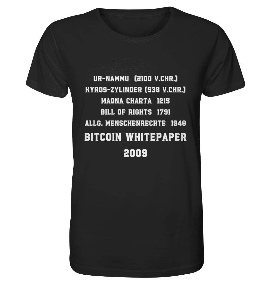 Wichtigste Dokumente der Welt bis zum BITCOIN Whitepaper (2009) - Organic Shirt