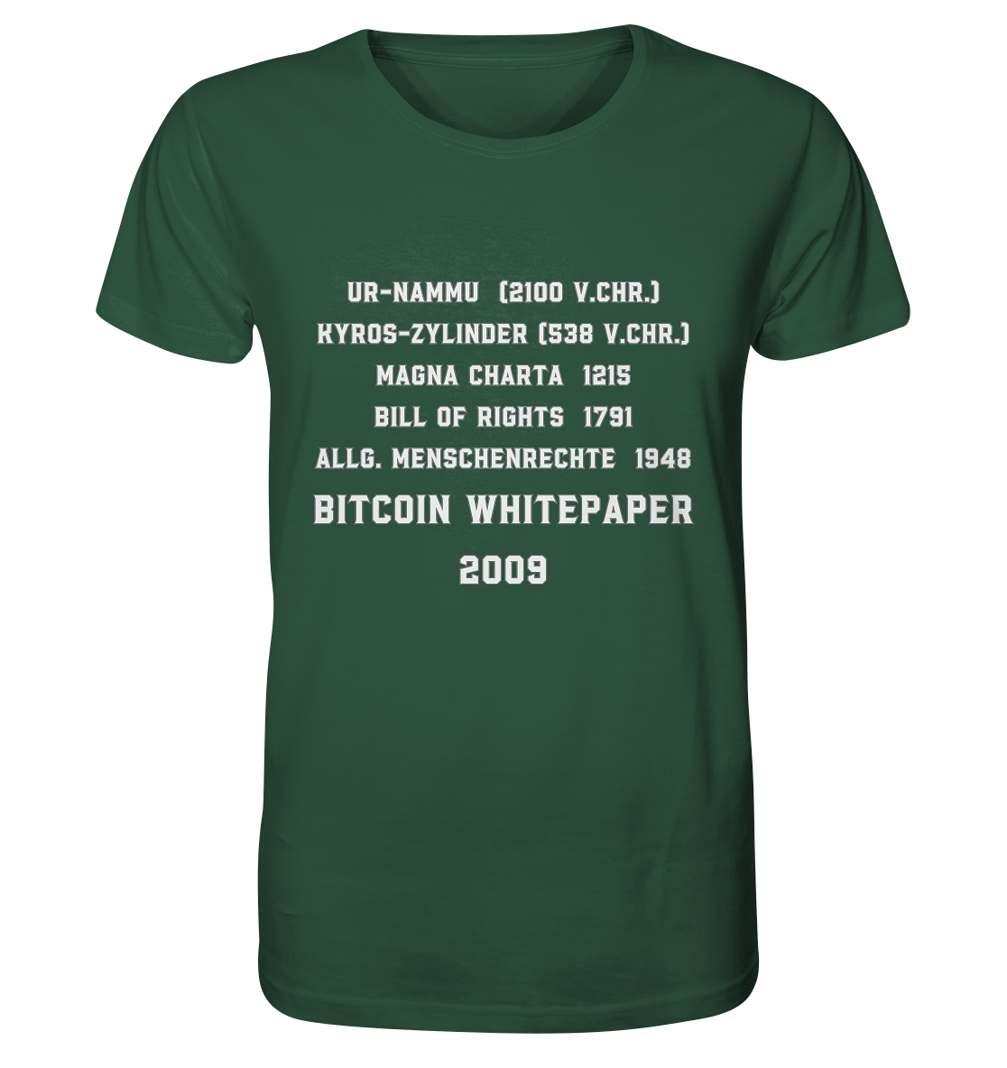 Wichtigste Dokumente der Welt bis zum BITCOIN Whitepaper (2009) - Organic Shirt