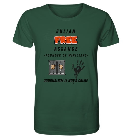 JULIAN FREE ASSANGE (little) - FOUNDER OF WIKILEAKS - JOURNALISM IS NOT A CRIME (2 GRAFIKEN) - Organic Shirt