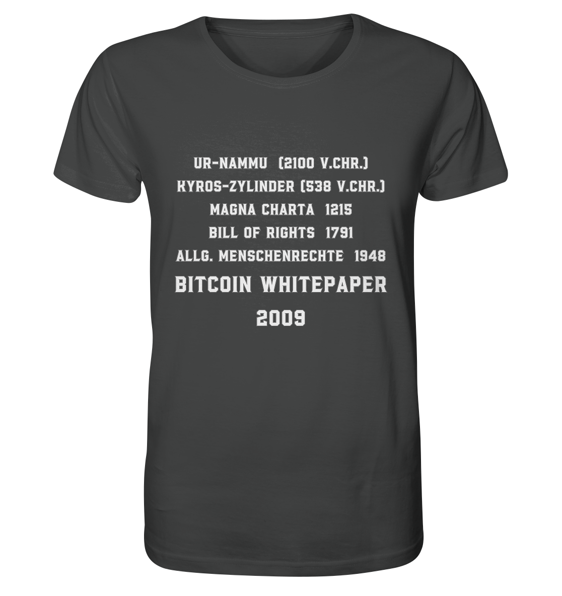 Wichtigste Dokumente der Welt bis zum BITCOIN Whitepaper (2009) - Organic Shirt