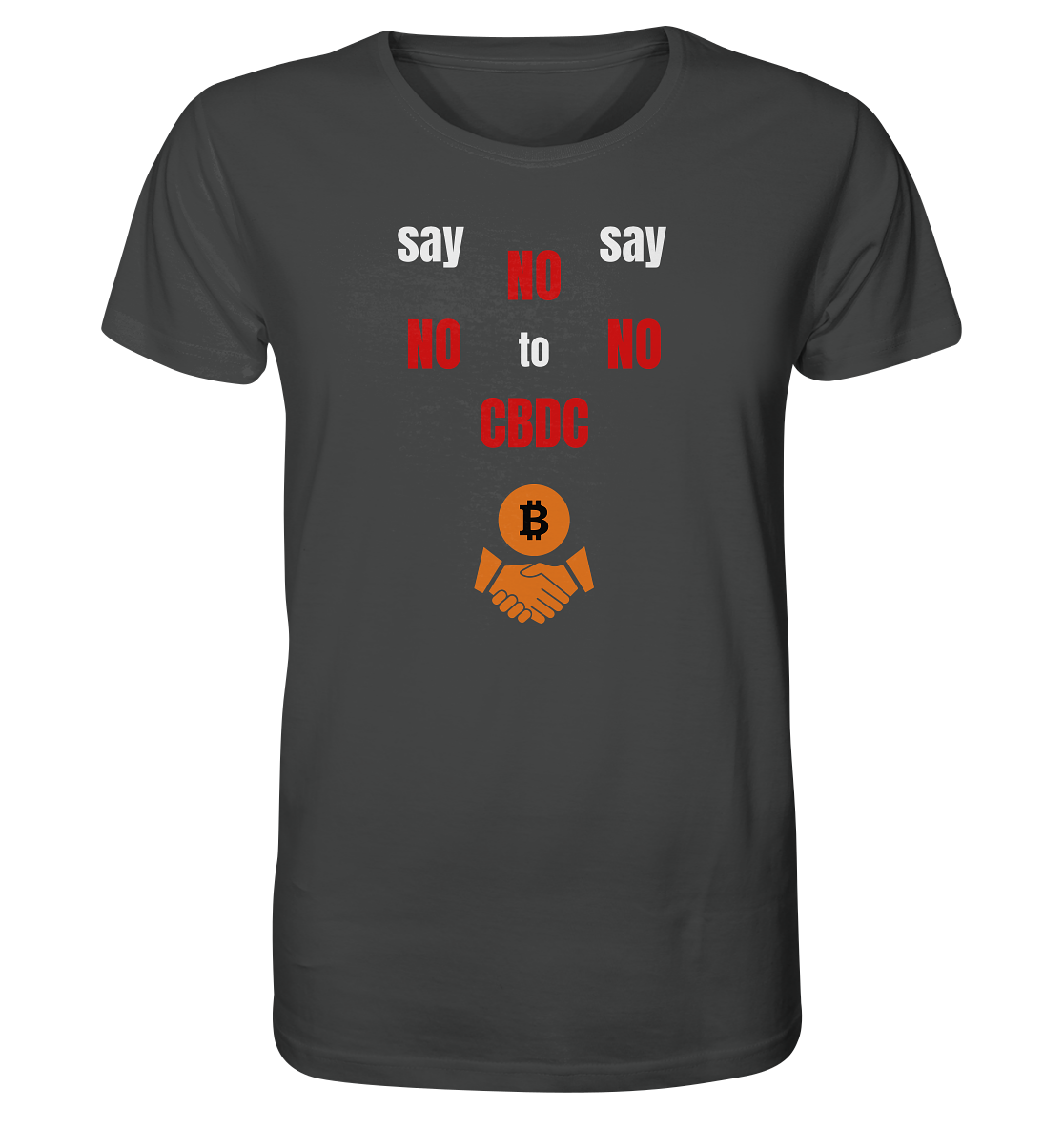 say NO NO NO to CBDC (+Bitcoin handshake)  - Var. weiss / rot - Organic Shirt