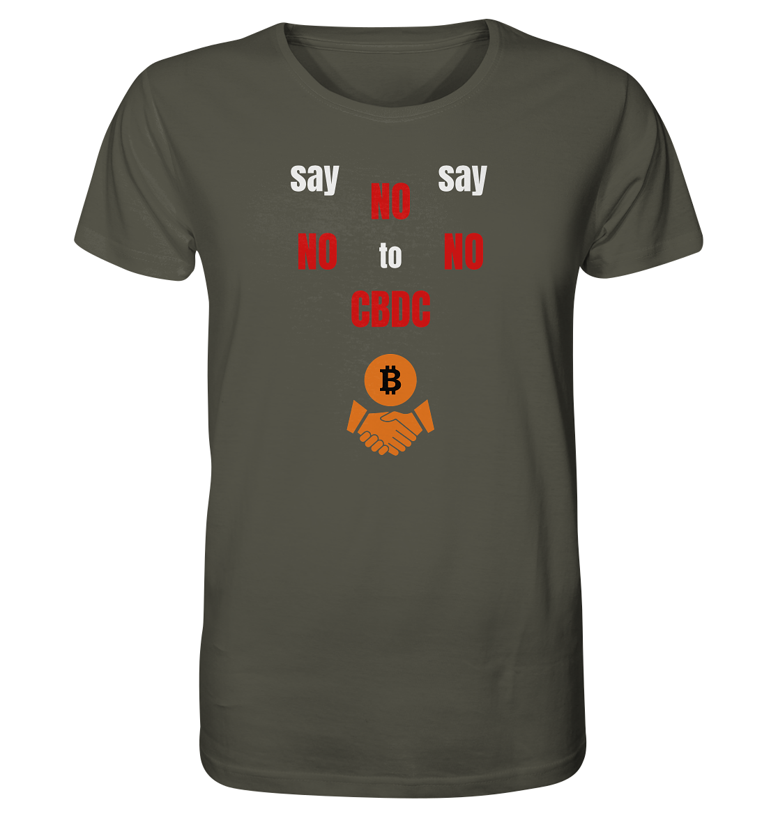 say NO NO NO to CBDC (+Bitcoin handshake)  - Var. weiss / rot - Organic Shirt