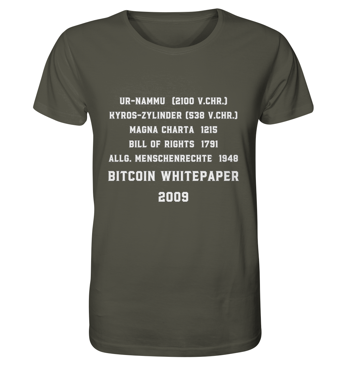 Wichtigste Dokumente der Welt bis zum BITCOIN Whitepaper (2009) - Organic Shirt