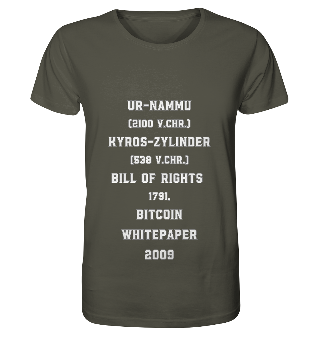 UR-NAMMU, KYROS-ZYLINDER, BILL OF RIGHTS, BITCOIN WHITEPAPER - Organic Shirt