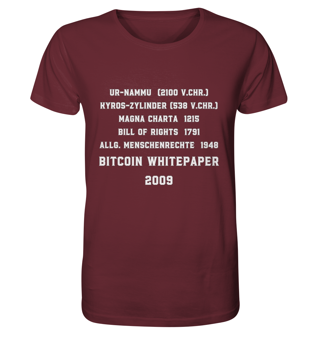 Wichtigste Dokumente der Welt bis zum BITCOIN Whitepaper (2009) - Organic Shirt