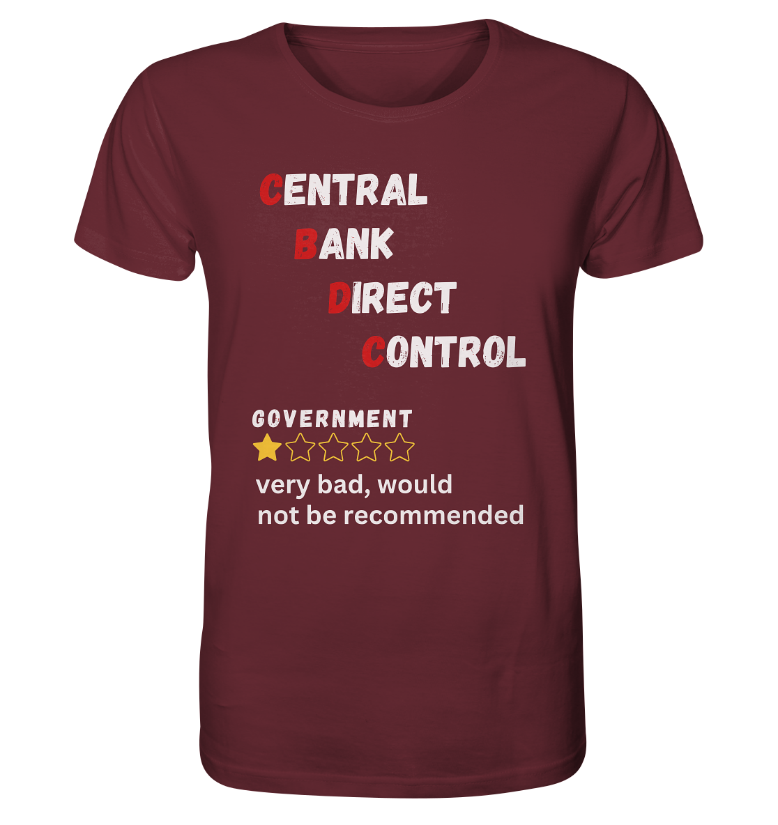 CENTRAL BANK DIRECT CONTROL - GOVERNMENT...not be recommended - STUDY BITCOIN  - Organic Shirt