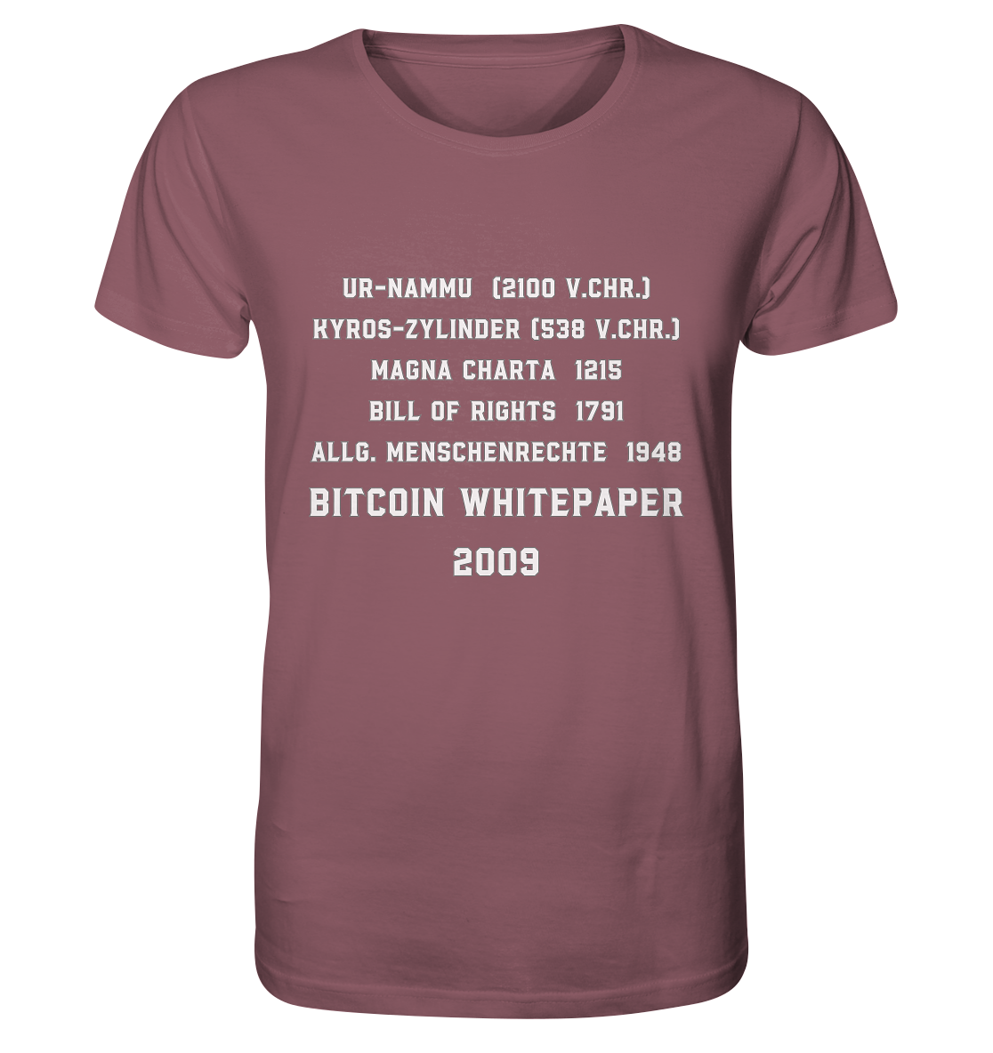 Wichtigste Dokumente der Welt bis zum BITCOIN Whitepaper (2009) - Organic Shirt