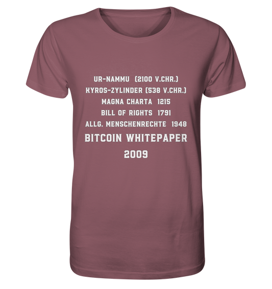 Wichtigste Dokumente der Welt bis zum BITCOIN Whitepaper (2009) - Organic Shirt