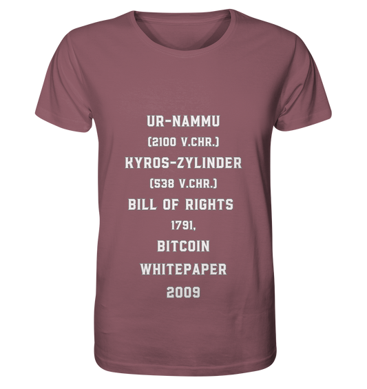 UR-NAMMU, KYROS-ZYLINDER, BILL OF RIGHTS, BITCOIN WHITEPAPER - Organic Shirt