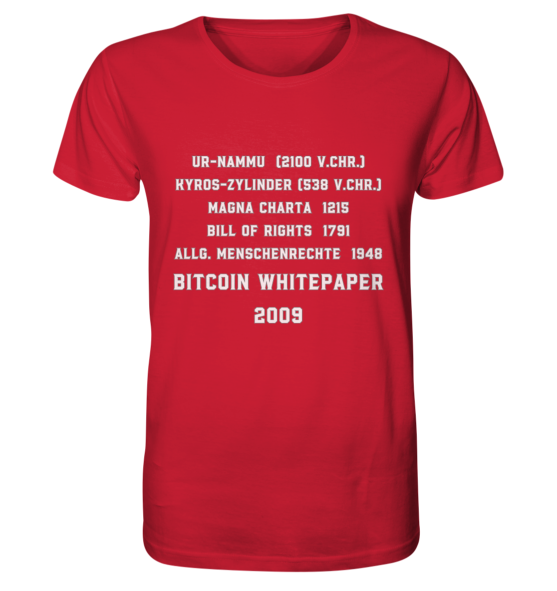 Wichtigste Dokumente der Welt bis zum BITCOIN Whitepaper (2009) - Organic Shirt