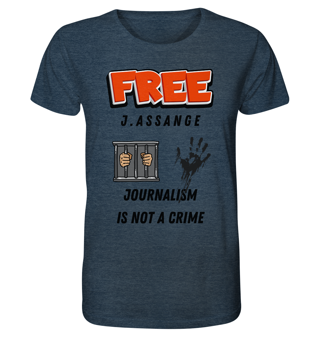 FREE J.ASSANGE - JOURNALISM IS NOT A CRIME (2 GRAFIKEN) - Organic Shirt (meliert)