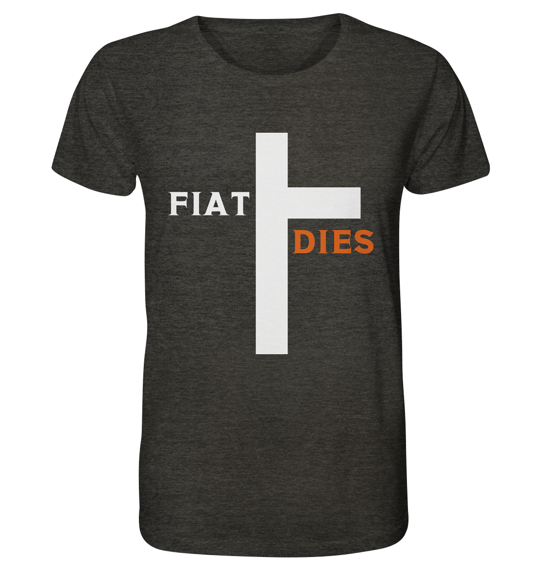 FIAT DIES  (Version: "FIAT" in weiss, "DIES" in orange) - Organic Shirt (meliert)