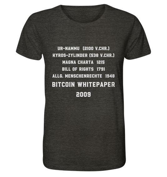 Wichtigste Dokumente der Welt bis zum BITCOIN Whitepaper (2009) - Organic Shirt (meliert)