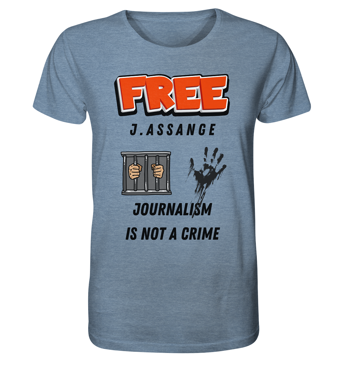 FREE J.ASSANGE - JOURNALISM IS NOT A CRIME (2 GRAFIKEN) - Organic Shirt (meliert)