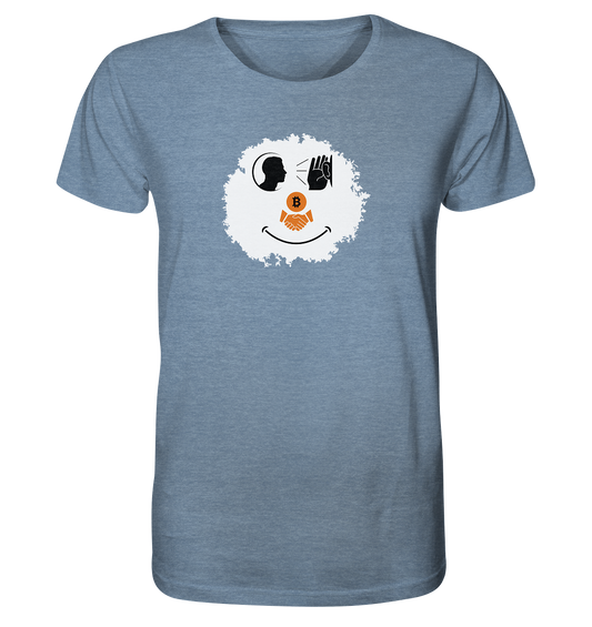 Smiley listen to Bitcoin handshake - (Ladies Collection 21% Rabatt bis zum Halving 2024)  - Organic Shirt (meliert)