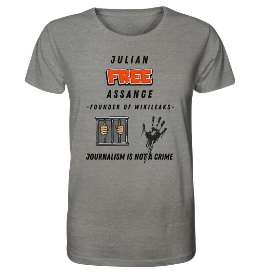 JULIAN FREE ASSANGE (little) - FOUNDER OF WIKILEAKS - JOURNALISM IS NOT A CRIME (2 GRAFIKEN) - Organic Shirt (meliert)
