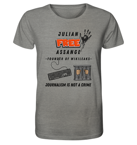 JULIAN FREE ASSANGE - FOUNDER OF WIKILEAKS - JOURNALISM IS NOT A CRIME (GRAFIKEN, Tastatur, Zelle, Hand))  - Organic Shirt (meliert)