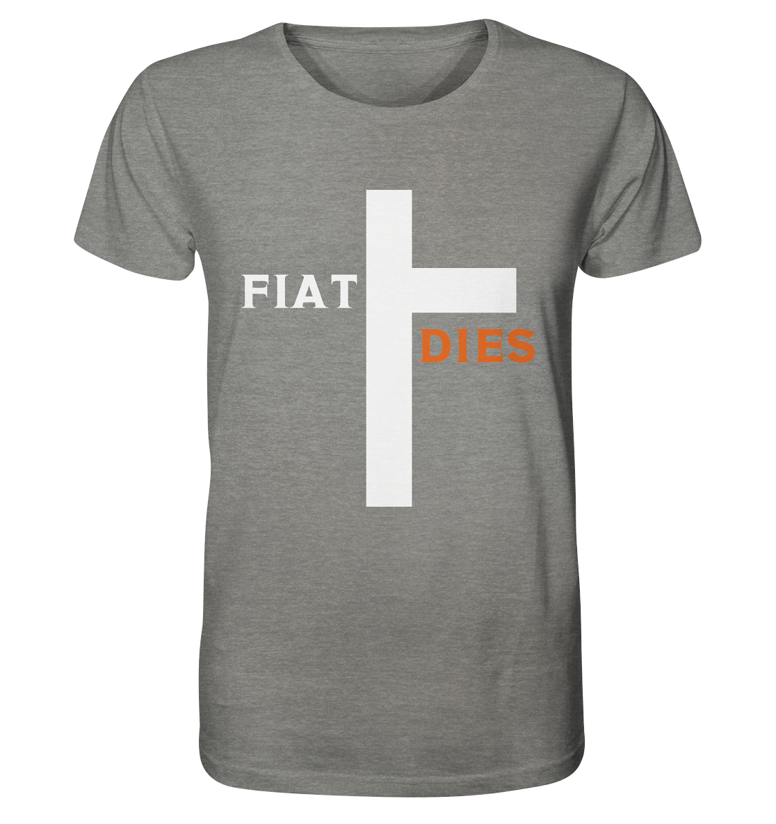 FIAT DIES  (Version: "FIAT" in weiss, "DIES" in orange) - Organic Shirt (meliert)
