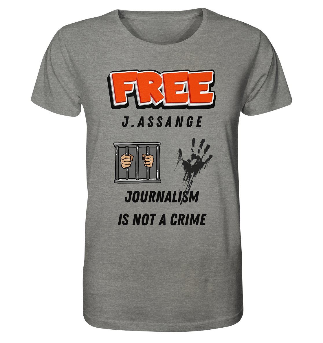 FREE J.ASSANGE - JOURNALISM IS NOT A CRIME (2 GRAFIKEN) - Organic Shirt (meliert)
