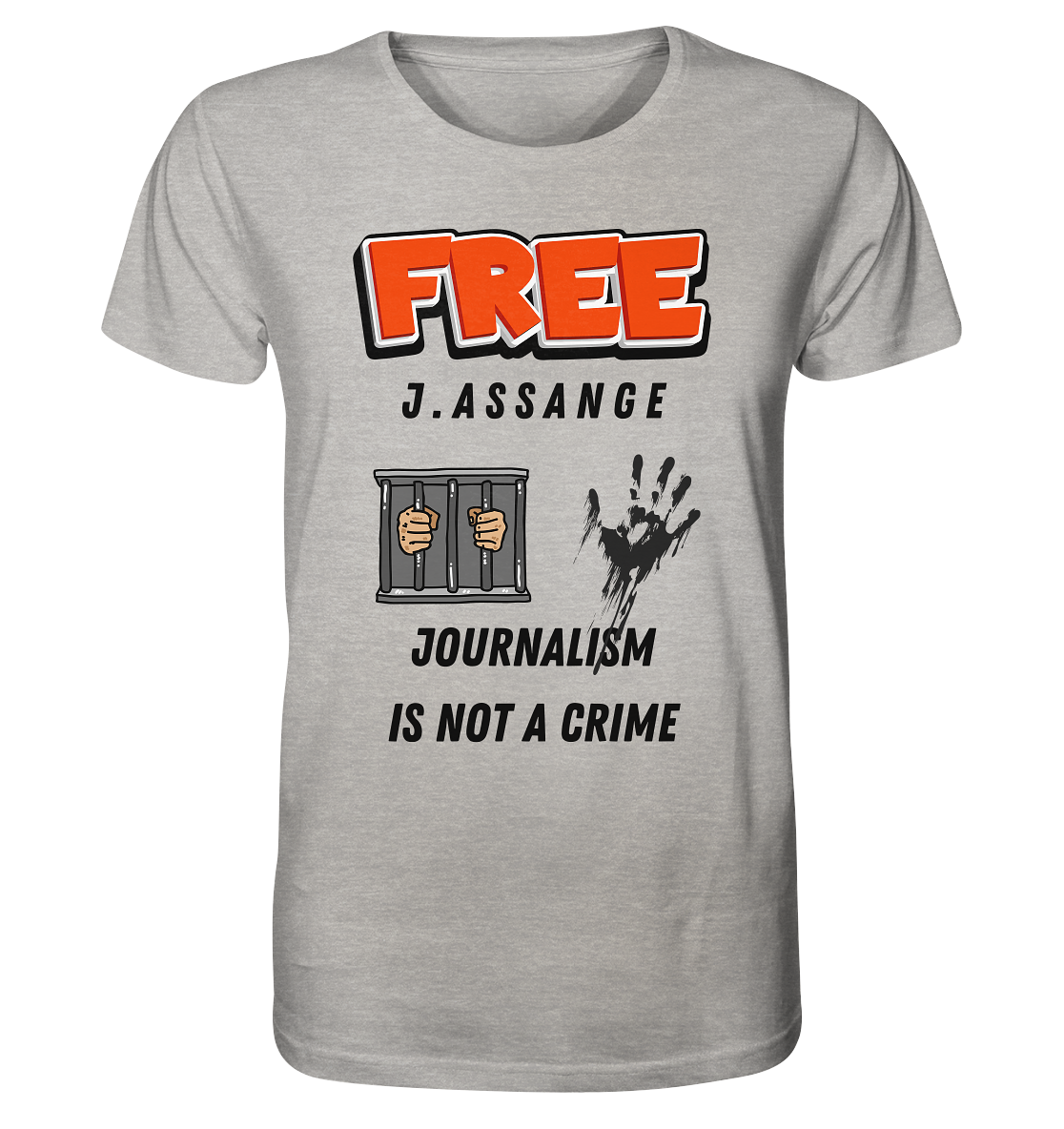 FREE J.ASSANGE - JOURNALISM IS NOT A CRIME (2 GRAFIKEN) - Organic Shirt (meliert)