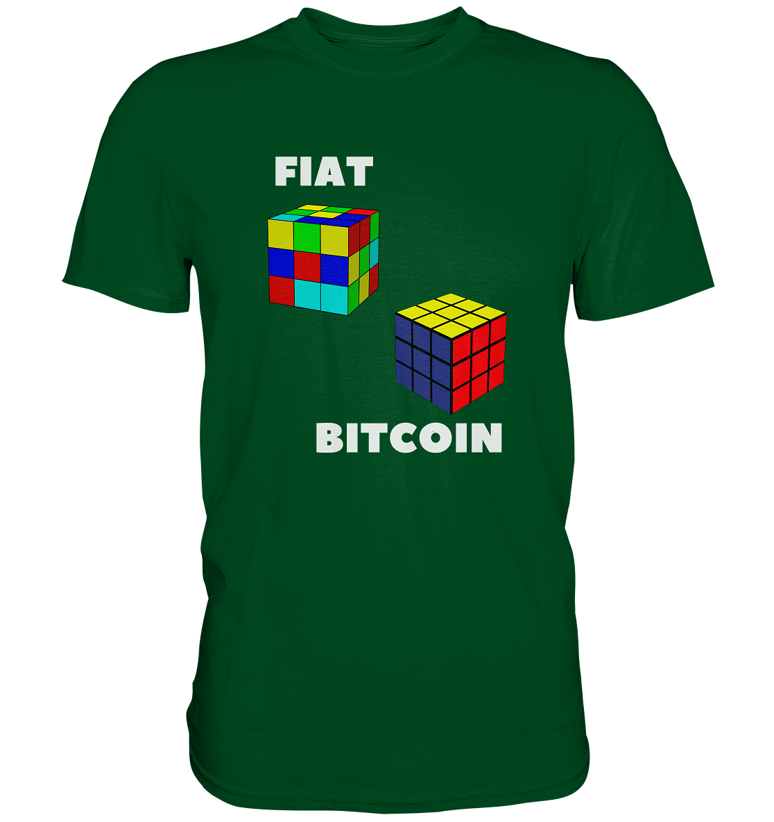 FIAT Cube & BITCOIN Cube - weisse Schrift, gerade (Ladies Collection 21% Rabatt bis zum Halving 2024) - Premium Shirt