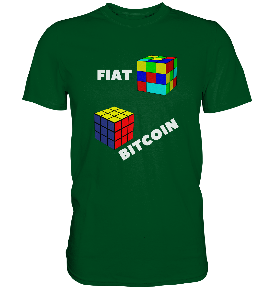 FIAT Cube & BITCOIN Cube - weisse Schrift, schräg (Ladies Collection 21% Rabatt bis zum Halving 2024) - Premium Shirt
