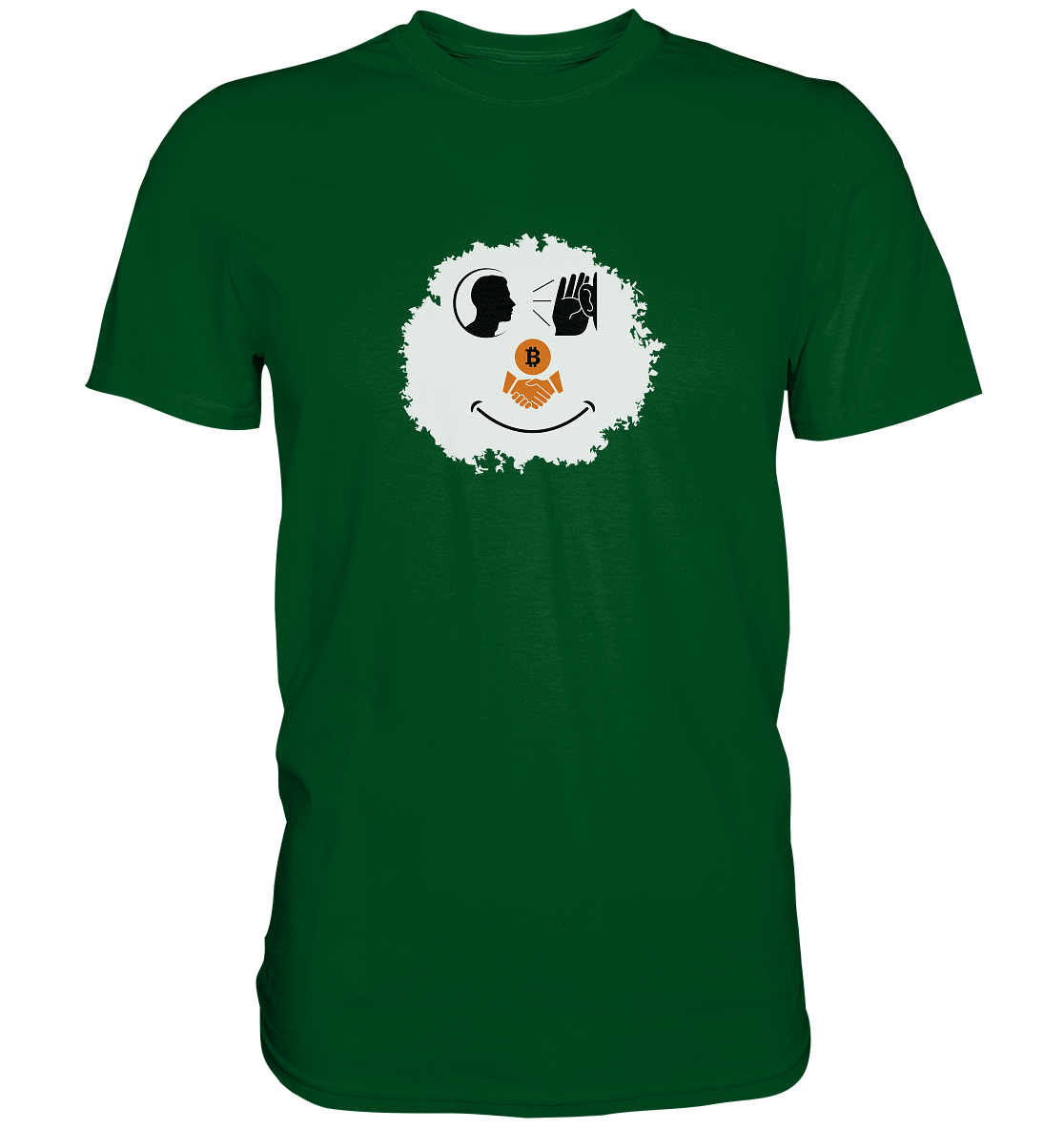 Smiley listen to Bitcoin handshake - (Ladies Collection 21% Rabatt bis zum Halving 2024)  - Premium Shirt