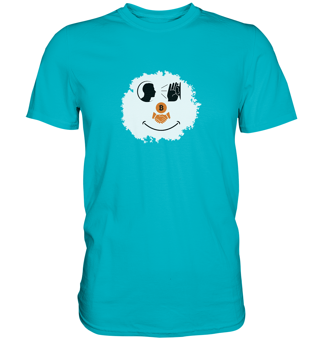 Smiley listen to Bitcoin handshake - (Ladies Collection 21% Rabatt bis zum Halving 2024)  - Premium Shirt
