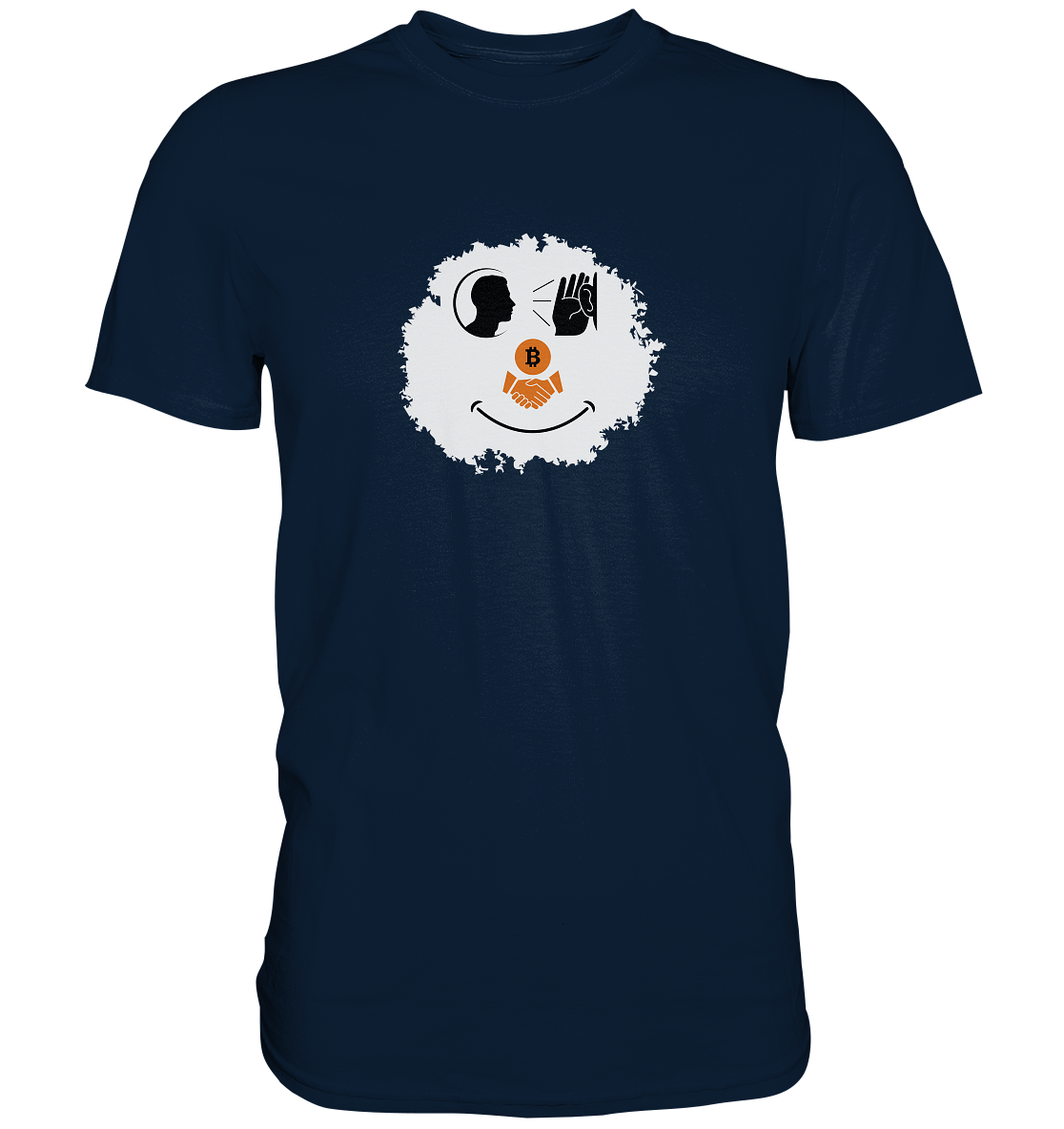 Smiley listen to Bitcoin handshake - (Ladies Collection 21% Rabatt bis zum Halving 2024)  - Premium Shirt
