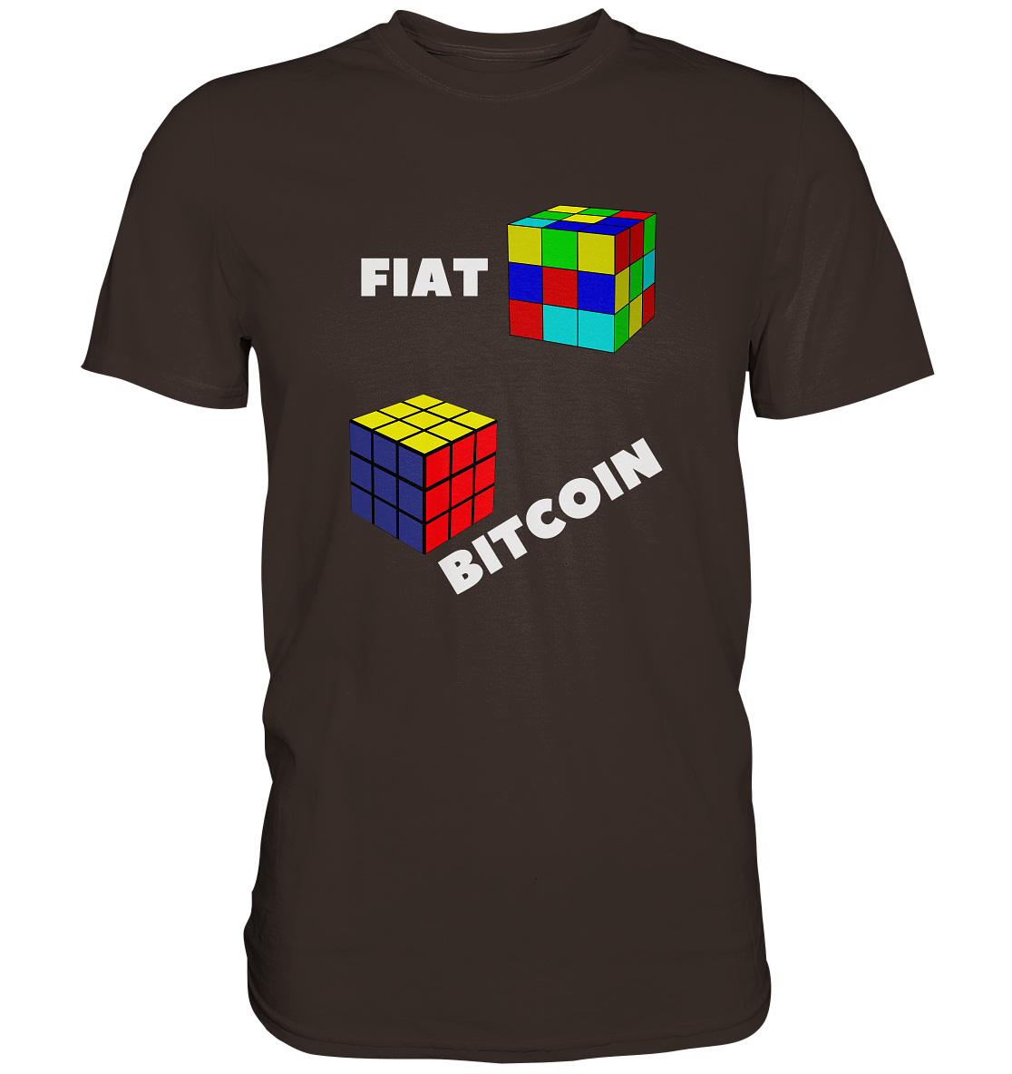 FIAT Cube & BITCOIN Cube - weisse Schrift, schräg (Ladies Collection 21% Rabatt bis zum Halving 2024) - Premium Shirt