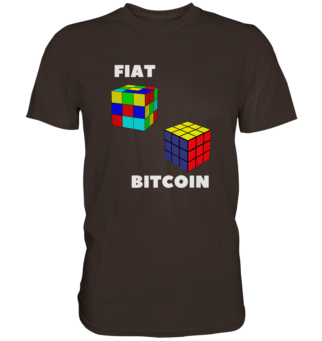 FIAT Cube & BITCOIN Cube - weisse Schrift, gerade (Ladies Collection 21% Rabatt bis zum Halving 2024) - Premium Shirt
