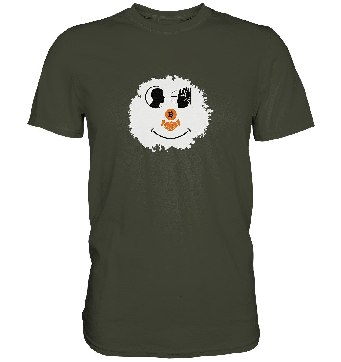 Smiley listen to Bitcoin handshake - (Ladies Collection 21% Rabatt bis zum Halving 2024)  - Premium Shirt
