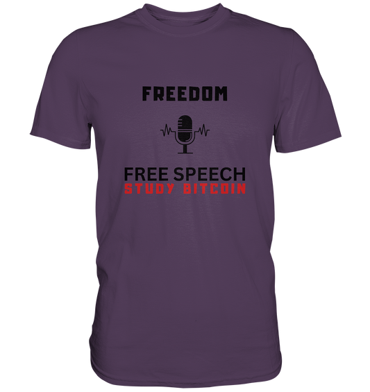 FREEDOM (Mikrofon) FREE SPEECH, STUDY BITCOIN - LADIES COLLECTION 21% automat. Rabatt bis zum Halving 2024 - Premium Shirt