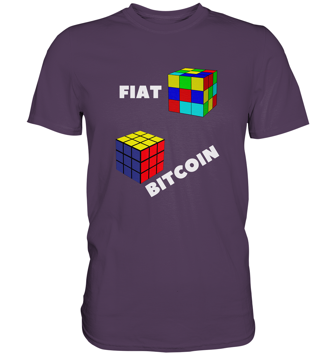 FIAT Cube & BITCOIN Cube - weisse Schrift, schräg (Ladies Collection 21% Rabatt bis zum Halving 2024) - Premium Shirt