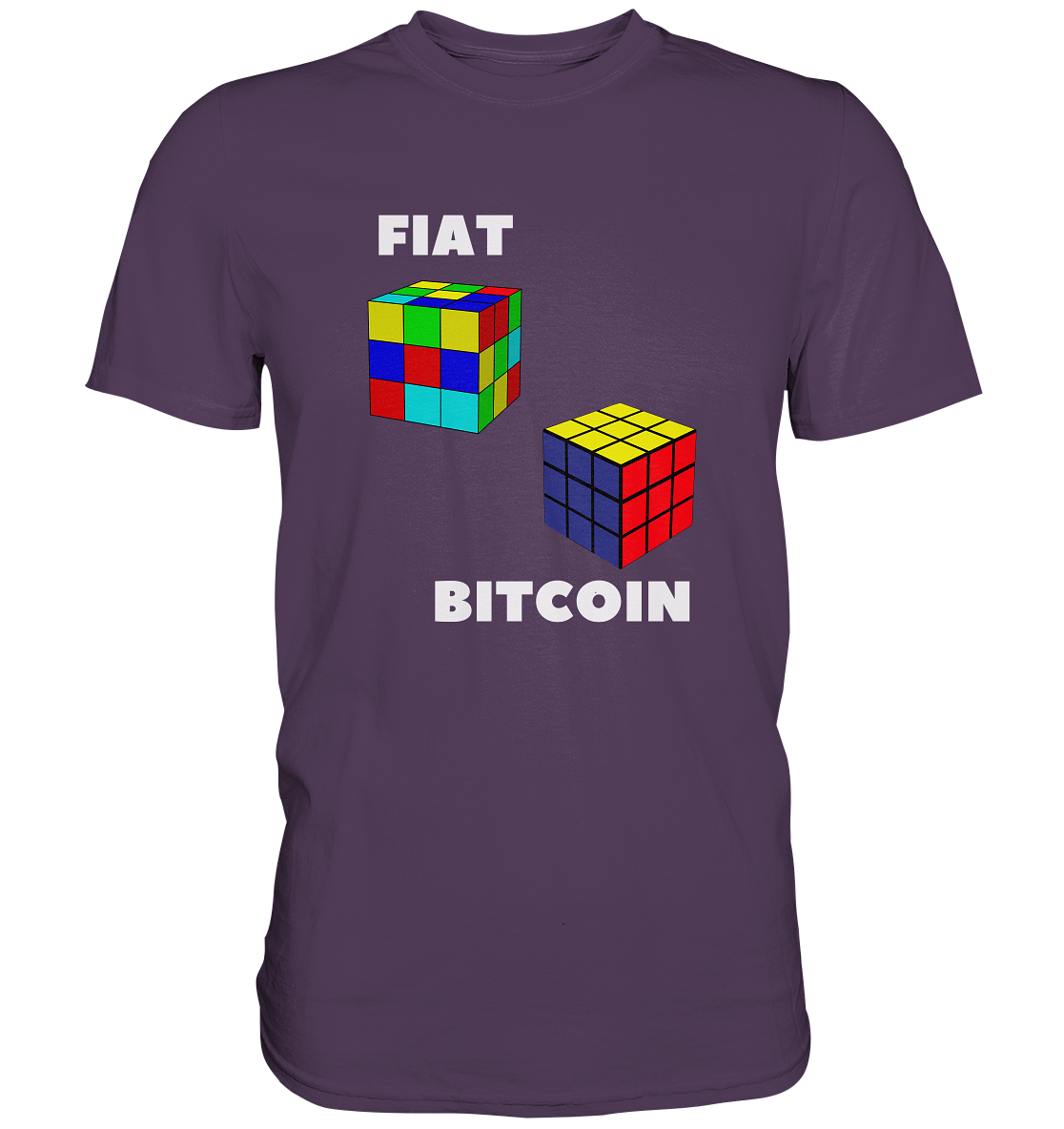 FIAT Cube & BITCOIN Cube - weisse Schrift, gerade (Ladies Collection 21% Rabatt bis zum Halving 2024) - Premium Shirt