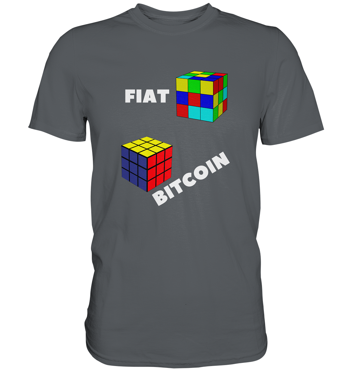 FIAT Cube & BITCOIN Cube - weisse Schrift, schräg (Ladies Collection 21% Rabatt bis zum Halving 2024) - Premium Shirt