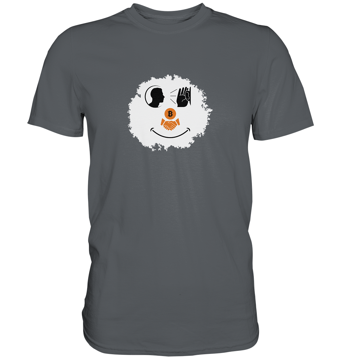 Smiley listen to Bitcoin handshake - (Ladies Collection 21% Rabatt bis zum Halving 2024)  - Premium Shirt