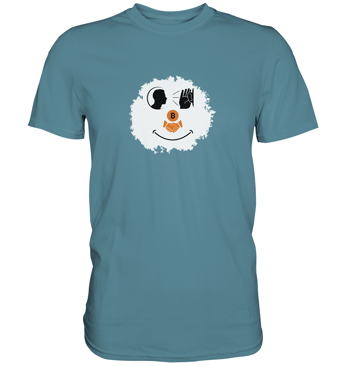 Smiley listen to Bitcoin handshake - (Ladies Collection 21% Rabatt bis zum Halving 2024)  - Premium Shirt