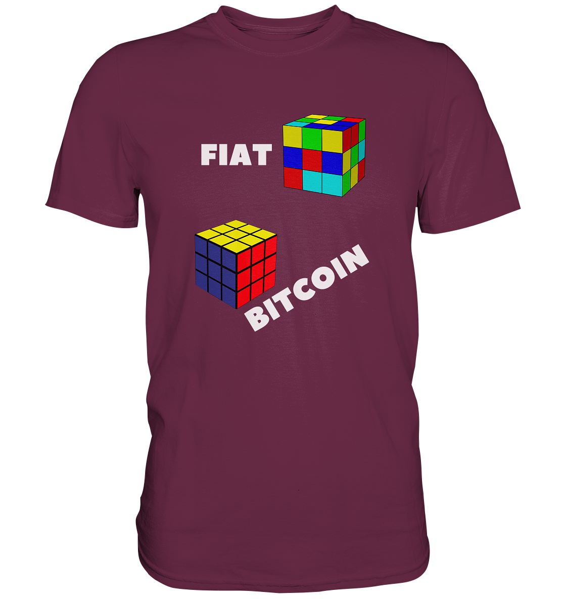 FIAT Cube & BITCOIN Cube - weisse Schrift, schräg (Ladies Collection 21% Rabatt bis zum Halving 2024) - Premium Shirt