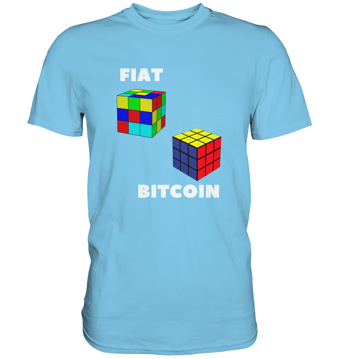 FIAT Cube & BITCOIN Cube - weisse Schrift, gerade (Ladies Collection 21% Rabatt bis zum Halving 2024) - Premium Shirt