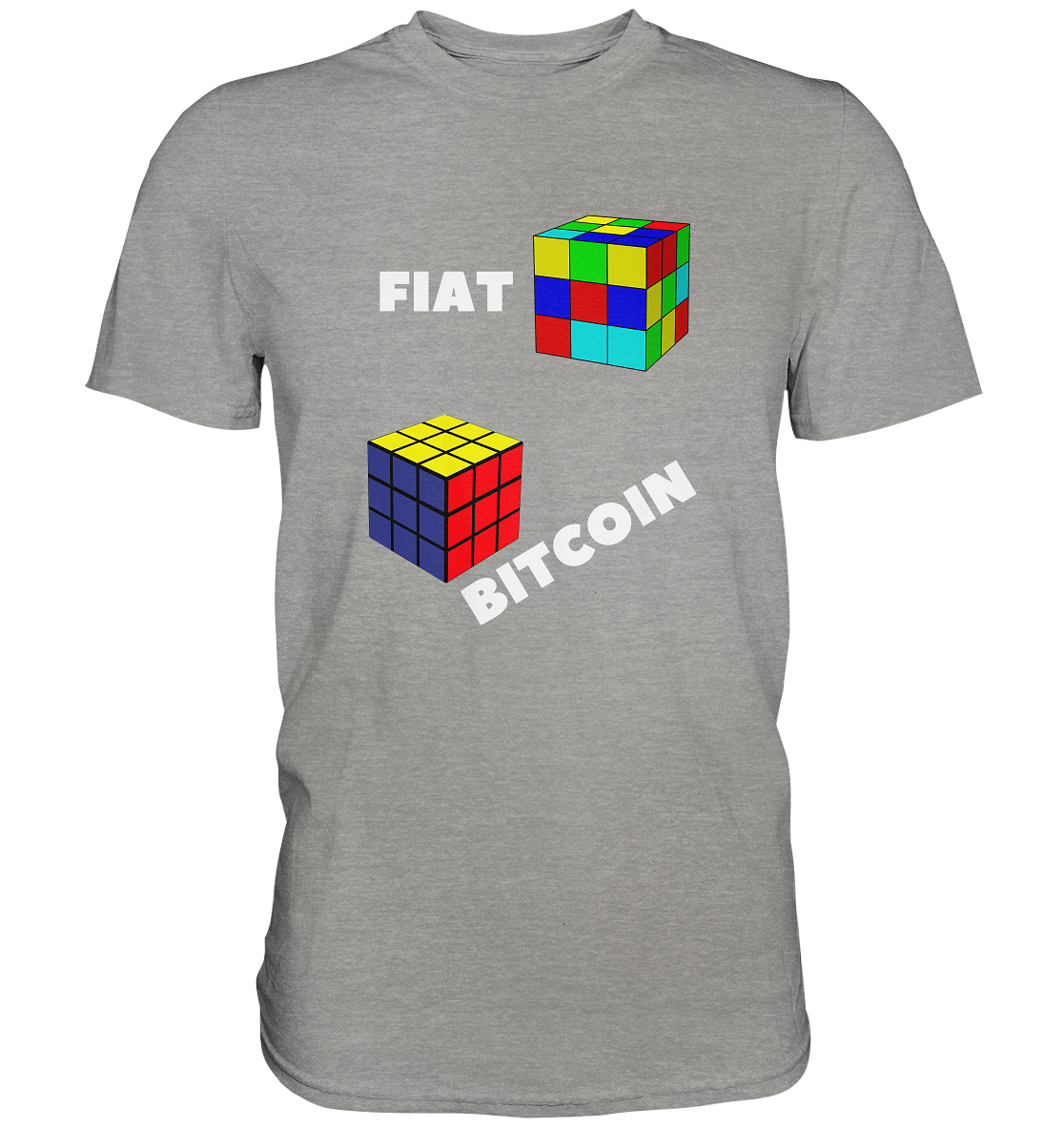 FIAT Cube & BITCOIN Cube - weisse Schrift, schräg (Ladies Collection 21% Rabatt bis zum Halving 2024) - Premium Shirt