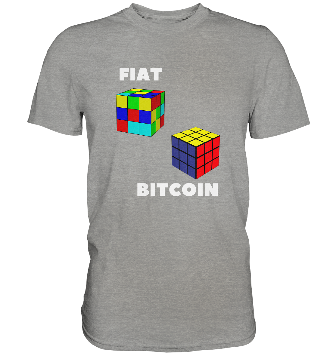 FIAT Cube & BITCOIN Cube - weisse Schrift, gerade (Ladies Collection 21% Rabatt bis zum Halving 2024) - Premium Shirt