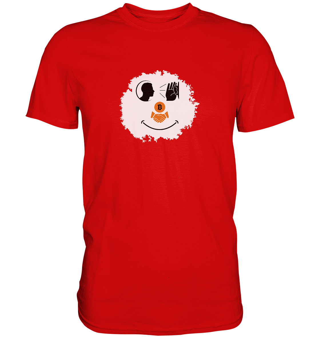 Smiley listen to Bitcoin handshake - (Ladies Collection 21% Rabatt bis zum Halving 2024)  - Premium Shirt